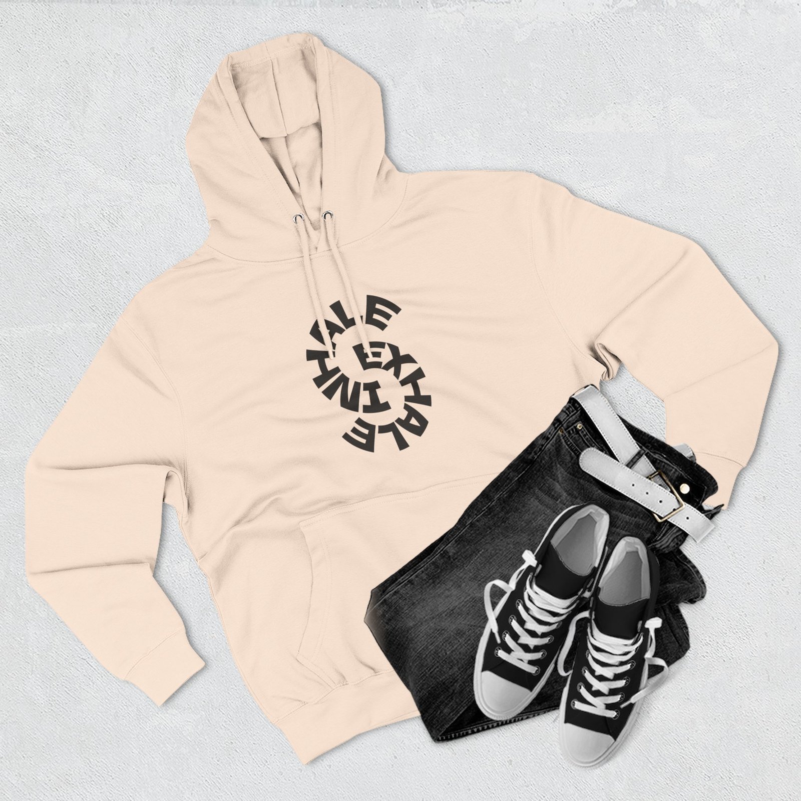 three panel fleece hoodie — "inhale & exhale, be energetic" motivational hoodie