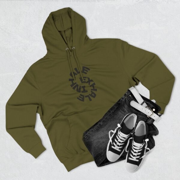 three panel fleece hoodie — "inhale & exhale, be energetic" motivational hoodie