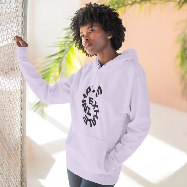 three panel fleece hoodie — "inhale & exhale, be energetic" motivational hoodie