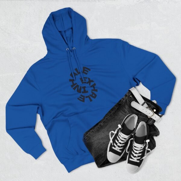 three panel fleece hoodie — "inhale & exhale, be energetic" motivational hoodie