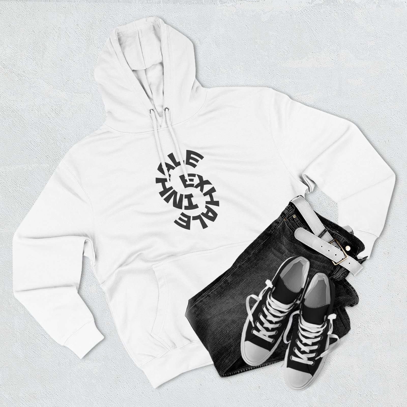 three panel fleece hoodie — "inhale & exhale, be energetic" motivational hoodie