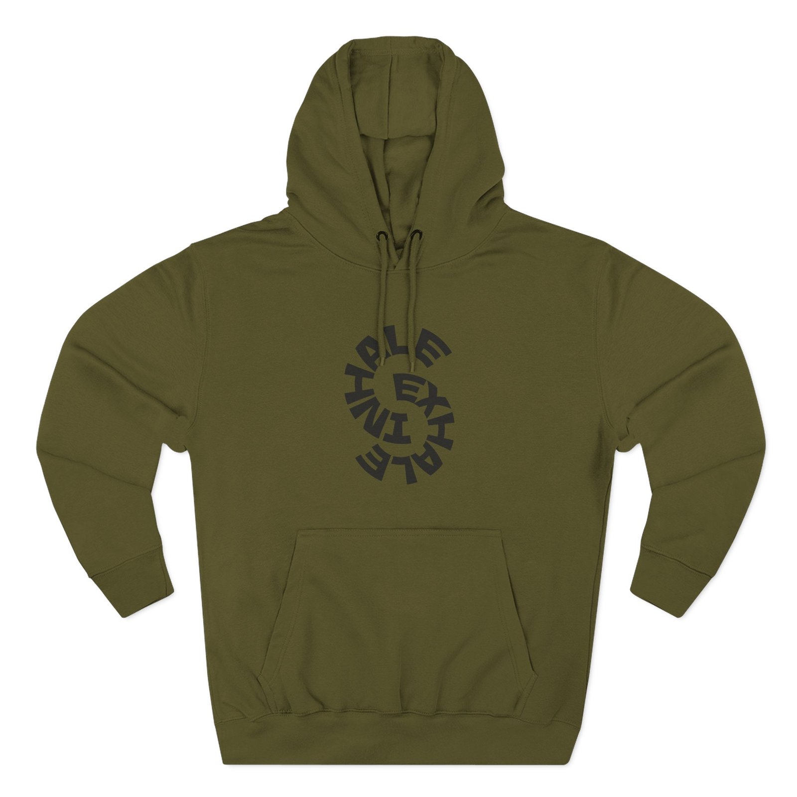 three panel fleece hoodie — "inhale & exhale, be energetic" motivational hoodie