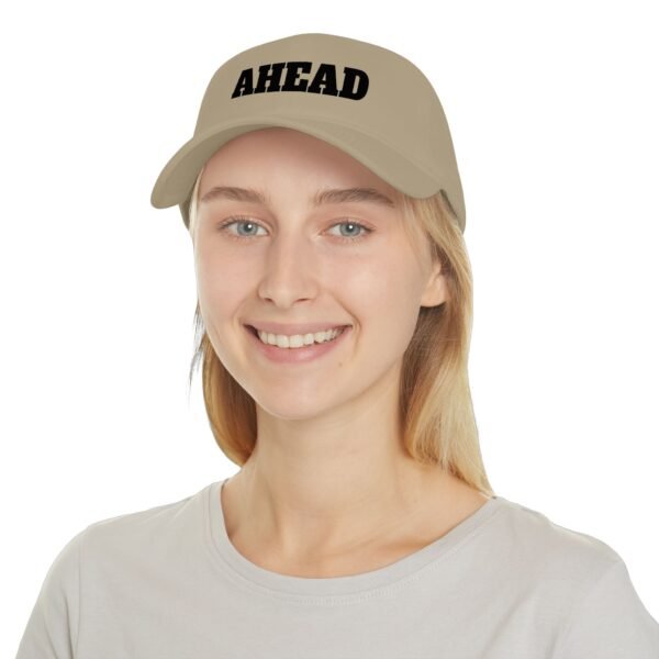 ahead embroidered low profile baseball cap – bold vintage lettering hat
