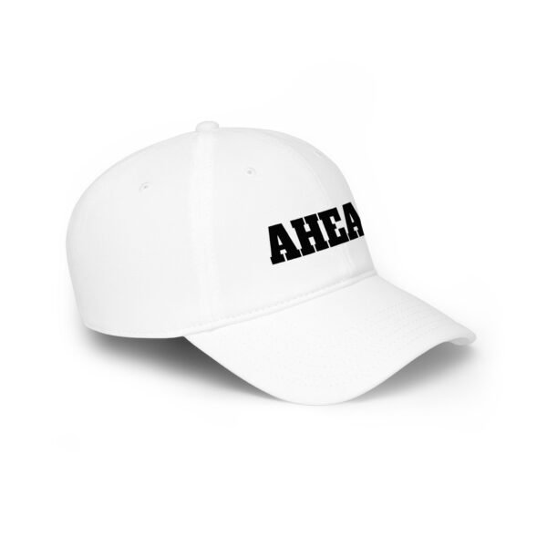 ahead embroidered low profile baseball cap – bold vintage lettering hat