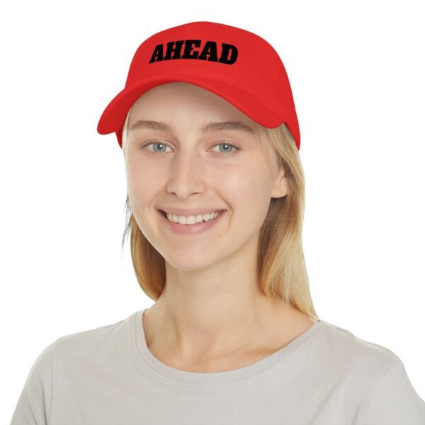 ahead embroidered low profile baseball cap – bold vintage lettering hat