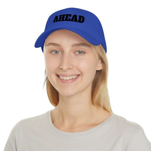ahead embroidered low profile baseball cap – bold vintage lettering hat