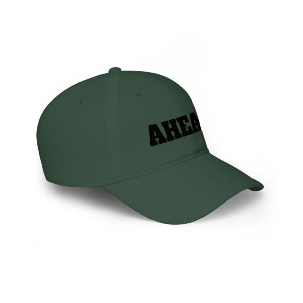 ahead embroidered low profile baseball cap – bold vintage lettering hat