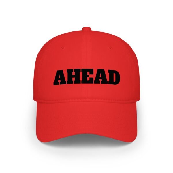 ahead embroidered low profile baseball cap – bold vintage lettering hat