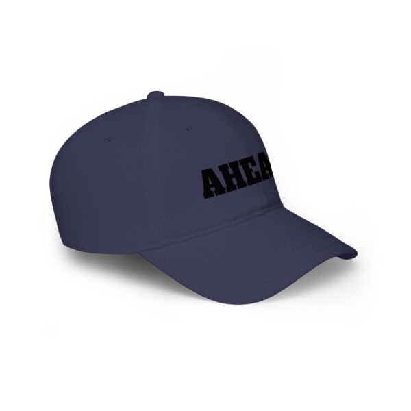 ahead embroidered low profile baseball cap – bold vintage lettering hat