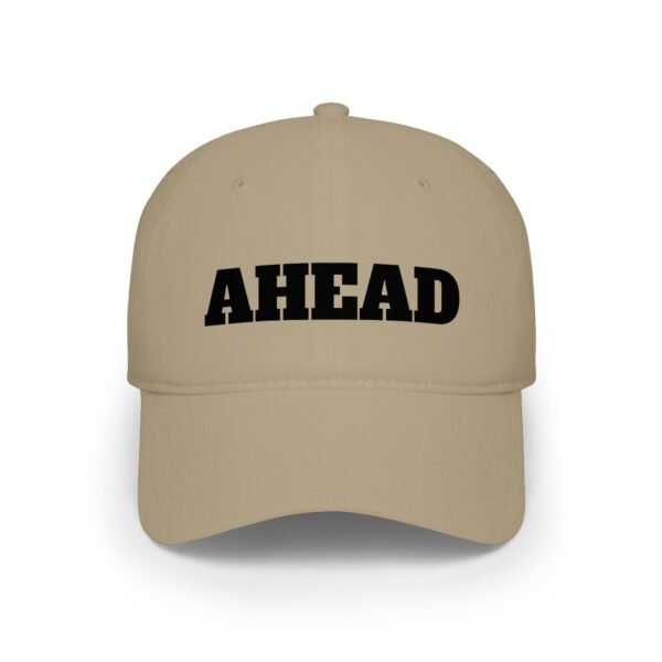ahead embroidered low profile baseball cap – bold vintage lettering hat
