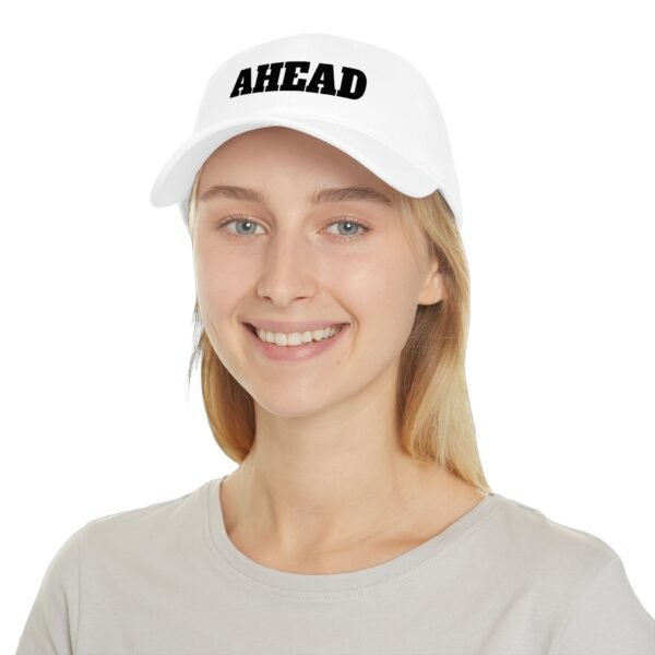 ahead embroidered low profile baseball cap – bold vintage lettering hat