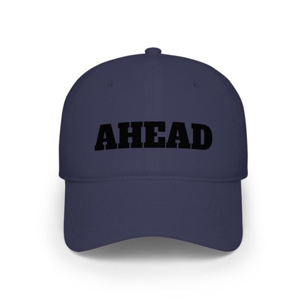 ahead embroidered low profile baseball cap – bold vintage lettering hat