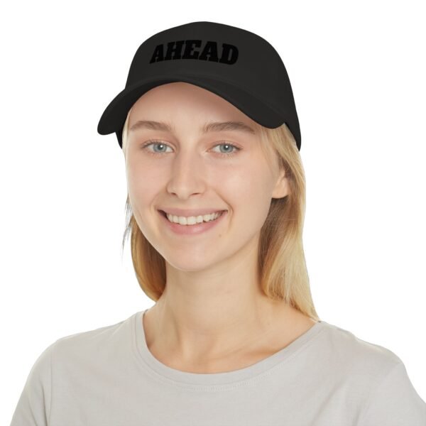 ahead embroidered low profile baseball cap – bold vintage lettering hat
