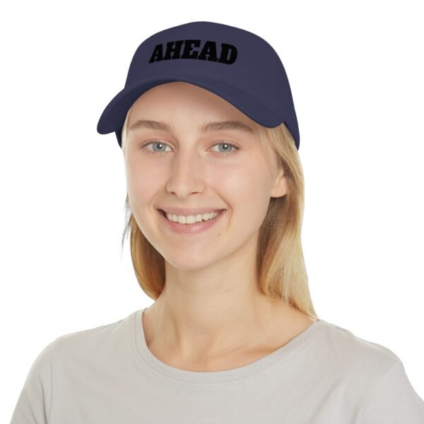 ahead embroidered low profile baseball cap – bold vintage lettering hat