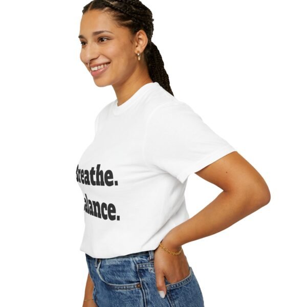 high premium breathe. balance. become. yoga t shirt